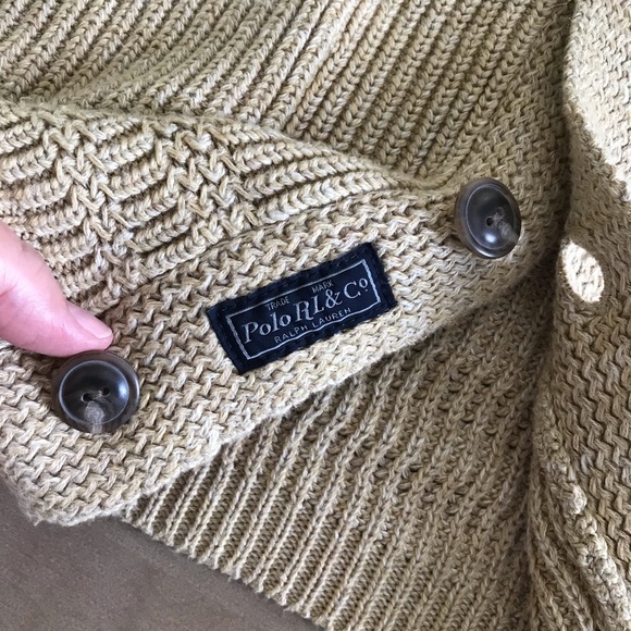 Polo Ralph Lauren Men's Camel Shawl Collar Cardigan Sweater in Large - Picture 4 of 8